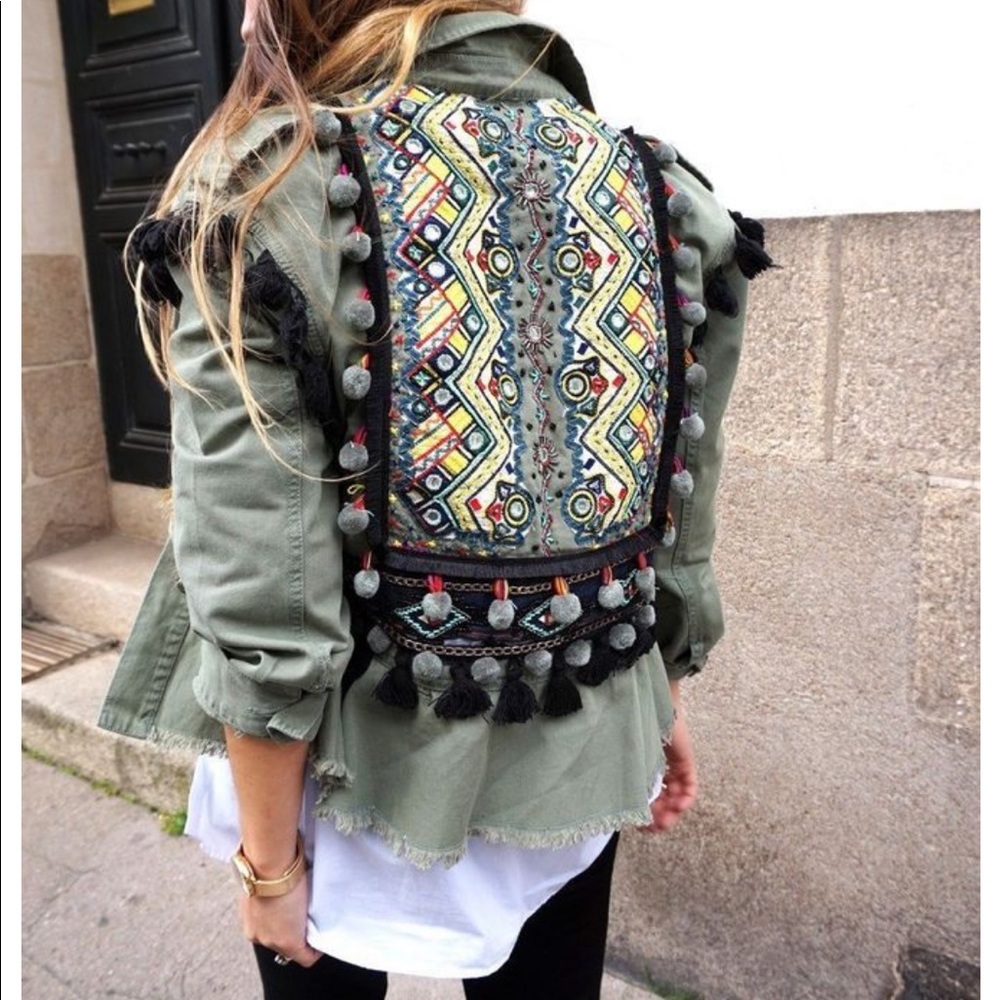 Pom Pom beaded utility jacket